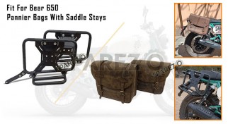 For Royal Enfield Bear 650 Canvas and Leather Pannier Bags Dust Color With Saddle Stays